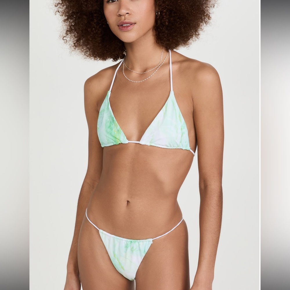 NWT $49 Good American Matte Tiny Tie Fixed Bottoms Green Marble 2 ( Us M )